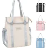 Wholesale Pastel Oxford Insulated Lunch Bag | Bulk Cute Commuter Thermal Cooler Tote with Metallic Silver Side Pockets & Fold-Over Top Zipper for Women & School (OEM/ODM)