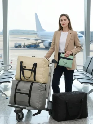 C002-1 Wholesale 25L Packable Foldable Travel Duffel Bag | Lightweight Polyester Luggage Tote with Trolley Sleeve (OEM/ODM)