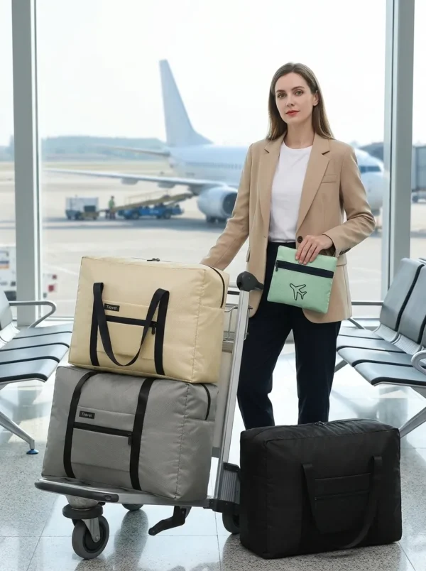 C002-1 Wholesale 25L Packable Foldable Travel Duffel Bag | Lightweight Polyester Luggage Tote with Trolley Sleeve (OEM/ODM)