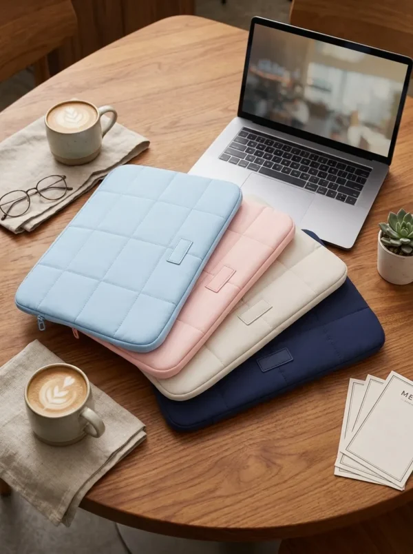 C004-3 Wholesale Water-Resistant Polyester Laptop Sleeve | 14" & 15.6" Quilted Notebook Protective Case (OEM/ODM)