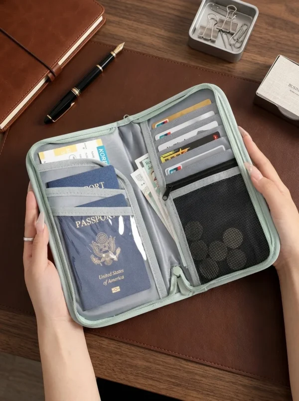 C006-2 Custom Wholesale Multi-Pocket RFID Blocking Travel Passport Holder & Document Organizer(OEM/ODM)