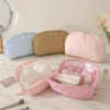 Wholesale Custom Heart Quilted Nylon Cosmetic Toiletry Bag with Butterfly Embroidery (OEM / ODM)
