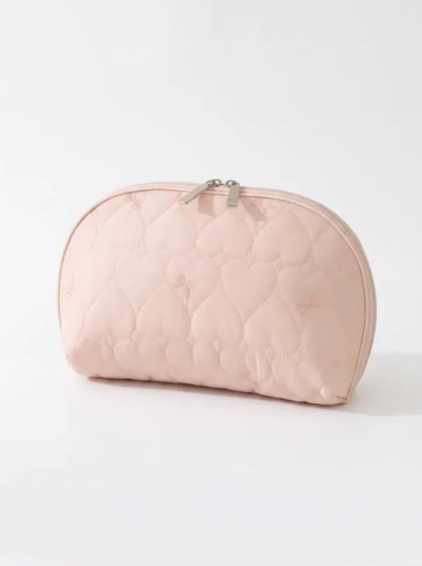 Wholesale Custom Heart Quilted Nylon Cosmetic Toiletry Bag with Butterfly Embroidery (OEM / ODM)