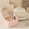 Wholesale Custom Heart Quilted Nylon Cosmetic Bag | Travel Makeup Organizer Bag & Toiletry Case with Brush Slots (OEM / ODM)