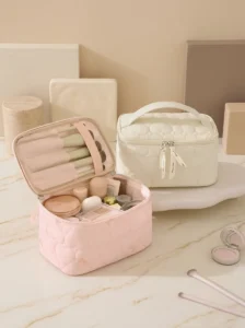 Custom Heart Quilted Cosmetic Bag Wholesale Travel Makeup Organizer Bag Manufacturer