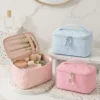Wholesale Custom Heart Quilted Nylon Cosmetic Bag | Travel Makeup Organizer Bag & Toiletry Case with Brush Slots (OEM / ODM)