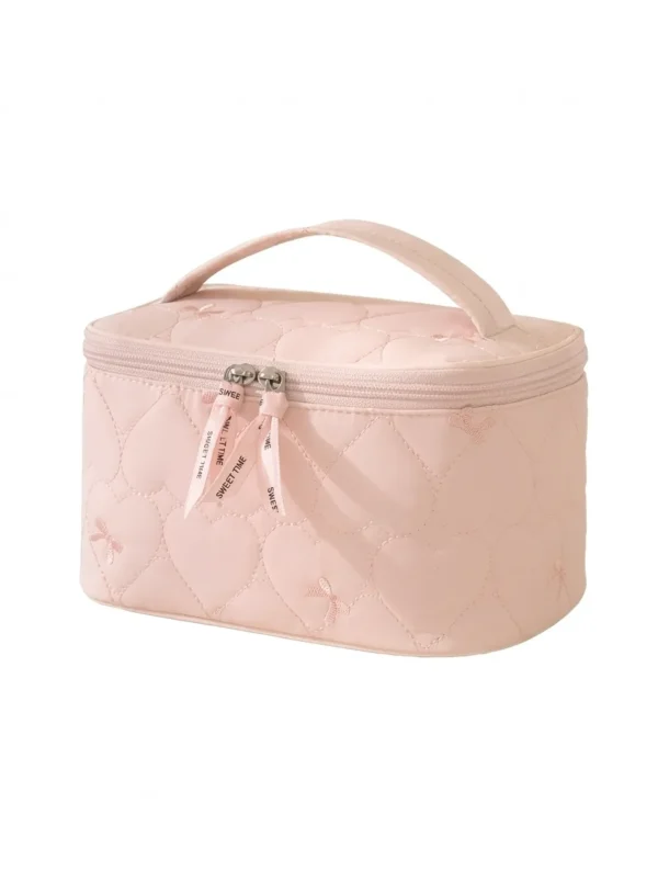 Wholesale Custom Heart Quilted Nylon Cosmetic Bag | Travel Makeup Organizer Bag & Toiletry Case with Brush Slots (OEM / ODM)