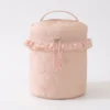 A024-3 Wholesale Custom Ruffle Cylinder Nylon Cosmetic Bag | Bucket Travel Makeup Bag & Skincare Case with Dividers (OEM / ODM)