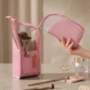 A025-1 Wholesale Custom Standing Makeup Brush Bag | Vertical Polyester Cosmetic Pouch & Travel Organizer with Clear Window (OEM / ODM)