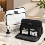 Wholesale Custom PU Leather Men's Toiletry Bag | Waterproof Travel Shaving Kit & Cosmetic Organizer Pouch with Dual Compartments (OEM / ODM)