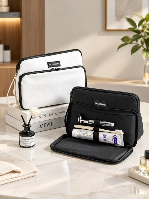A027-1 Wholesale Custom PU Leather Men's Toiletry Bag | Waterproof Travel Shaving Kit & Cosmetic Organizer Pouch with Dual Compartments (OEM / ODM)