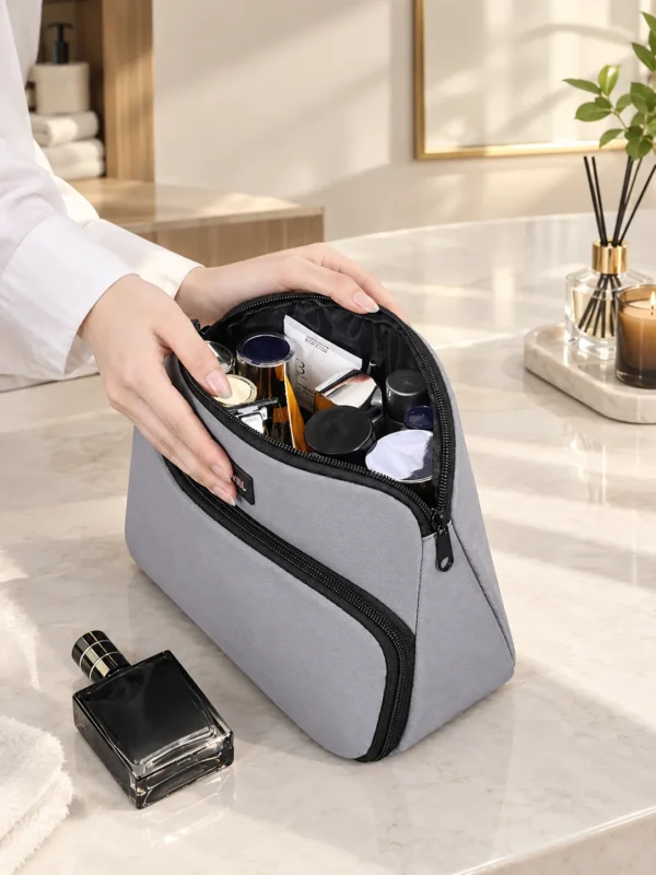 A027-2 Wholesale Custom PU Leather Men's Toiletry Bag | Waterproof Travel Shaving Kit & Cosmetic Organizer Pouch with Dual Compartments (OEM / ODM)