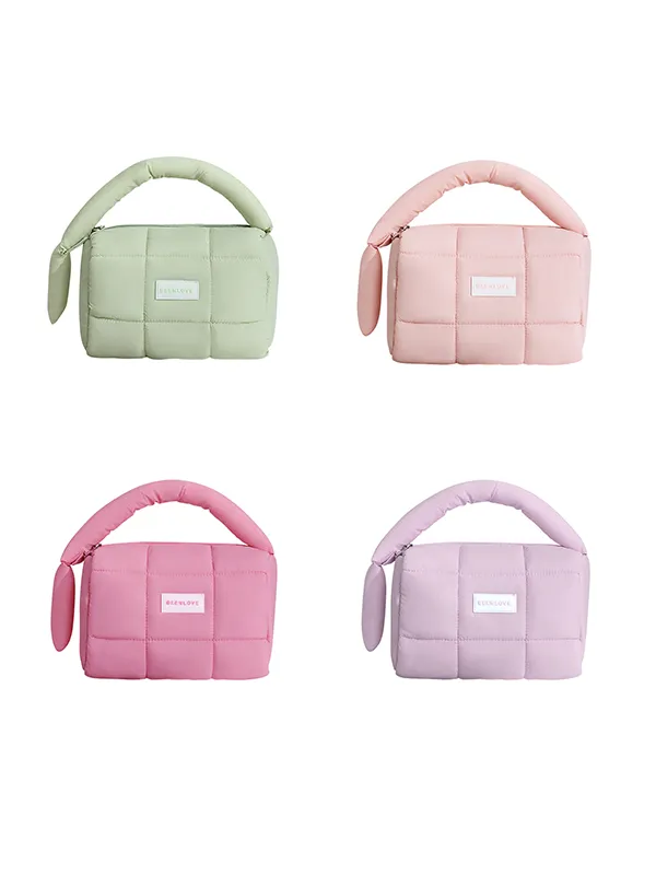 C022-3 Wholesale Custom Puffy Cosmetic Bag | Quilted Nylon Makeup Bag & Travel Toiletry Storage Pouch with Padded Handle (OEM / ODM)