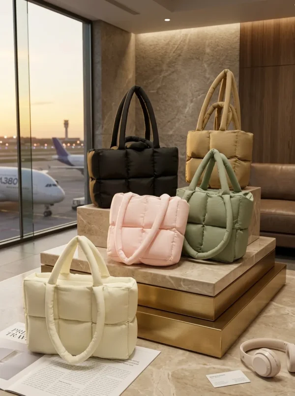 C023-1 Wholesale Custom Lightweight Nylon Puffer Tote Bag | Quilted Shoulder Bag & Shopping Tote (OEM / ODM)