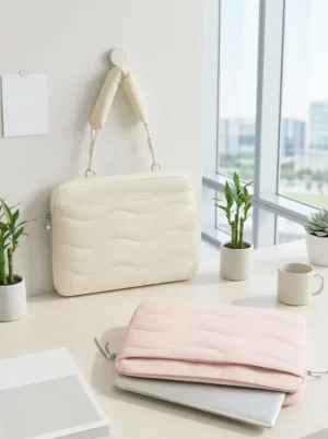 C025-1 Wholesale Custom 15.6-Inch Nylon Laptop Sleeve | Multi-Compartment Padded Computer Bag with Handle (OEM / ODM)