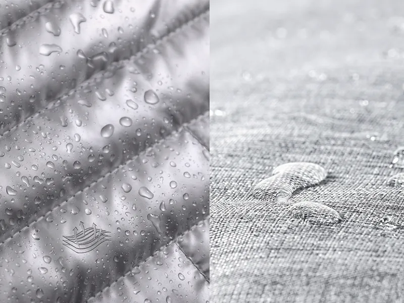 Various cosmetic bag materials including PU leather, quilted nylon, and clear TPU